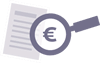 Grafik mit Eurozeichen in Lupe vor Dokument