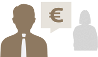 Grafik mit Person im Vordergrund und Sprechblase mit Eurozeichen - im Hintergrund eine weitere Person